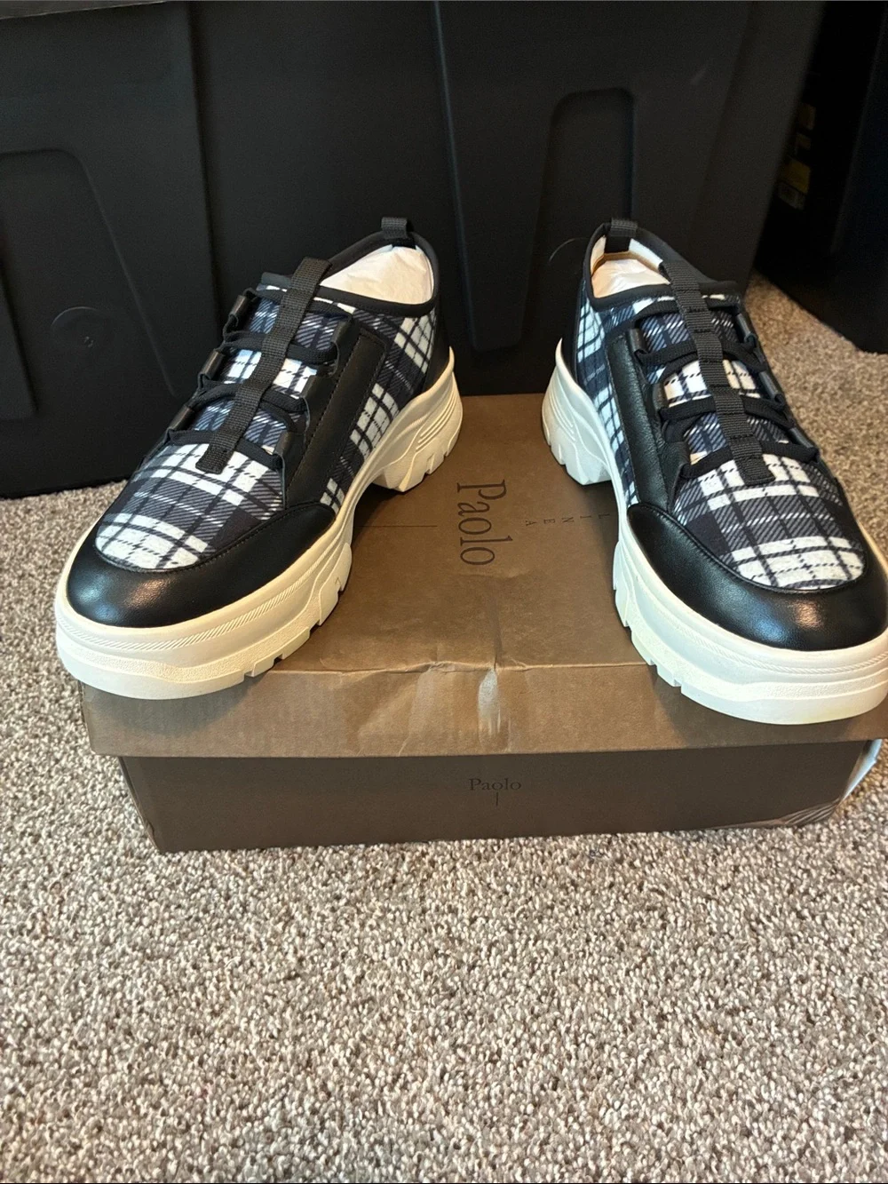Paolo Women’s Black & White Plaid Chunky Athletic Sneaker